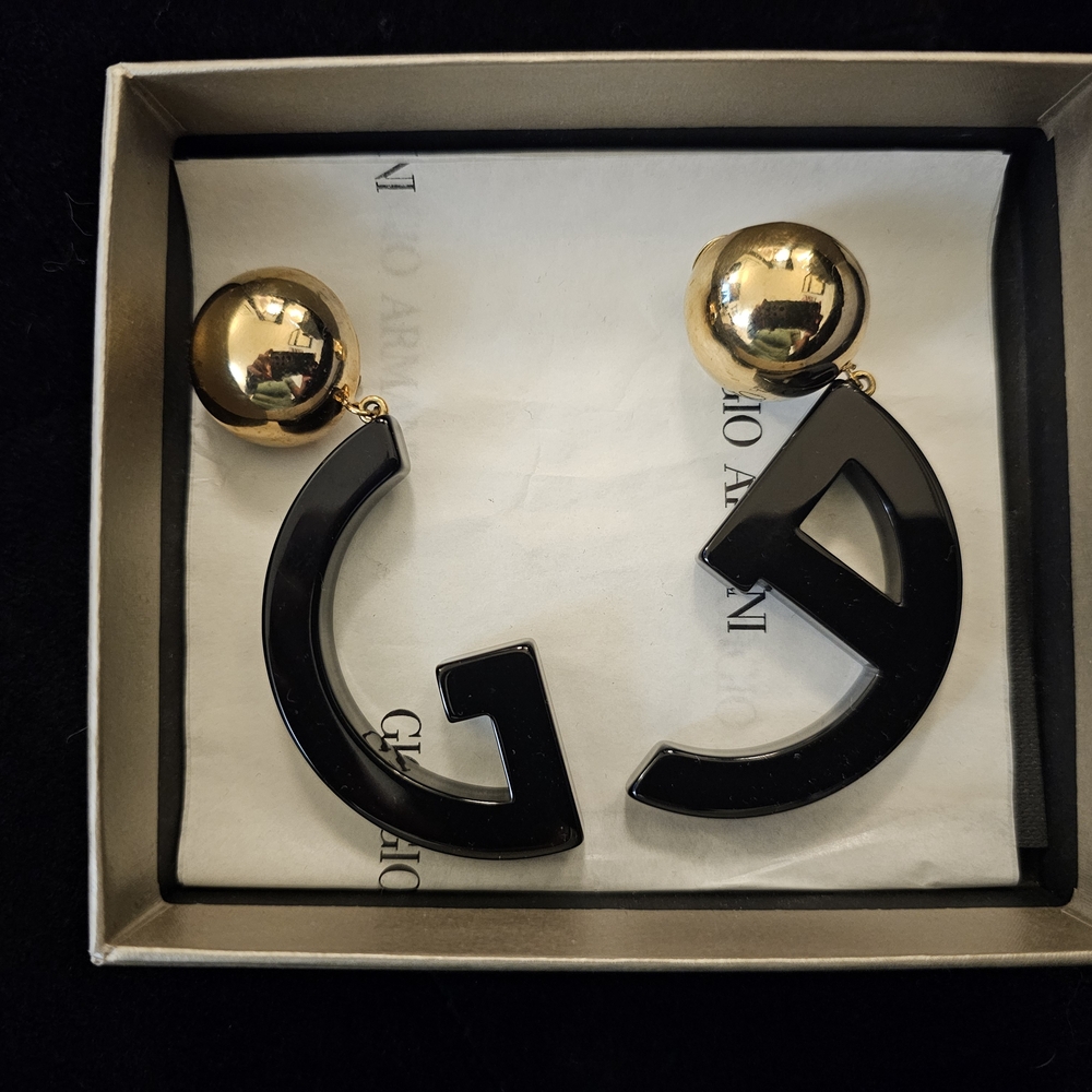 Giorgio Armani Black and Gold Earrings